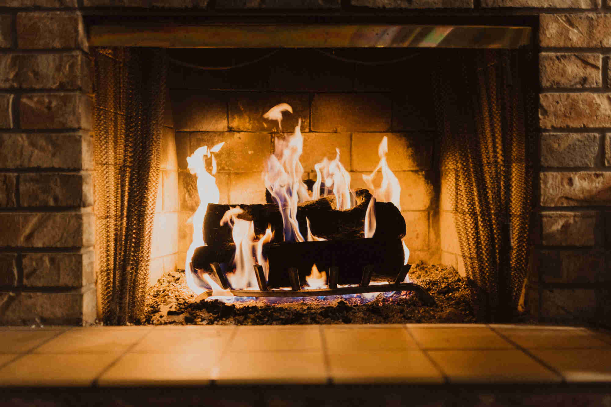 Fire burning in fireplace